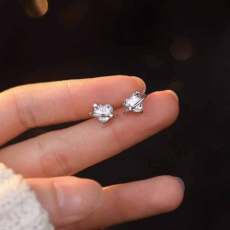 TrustDavis Girls 100% 925 Sterling Silver Trendy Heart Stud Earrings Women's Fashion Jewelry 925 Wholesale DS4507