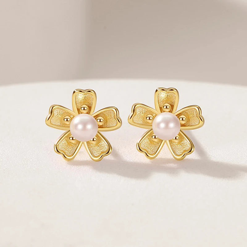 TrustDavis Real 925 Sterling Silver Fashion Simple Sakura Synthetic Pearl Earrings for Women Girls Gift Fine Jewelry DS4679