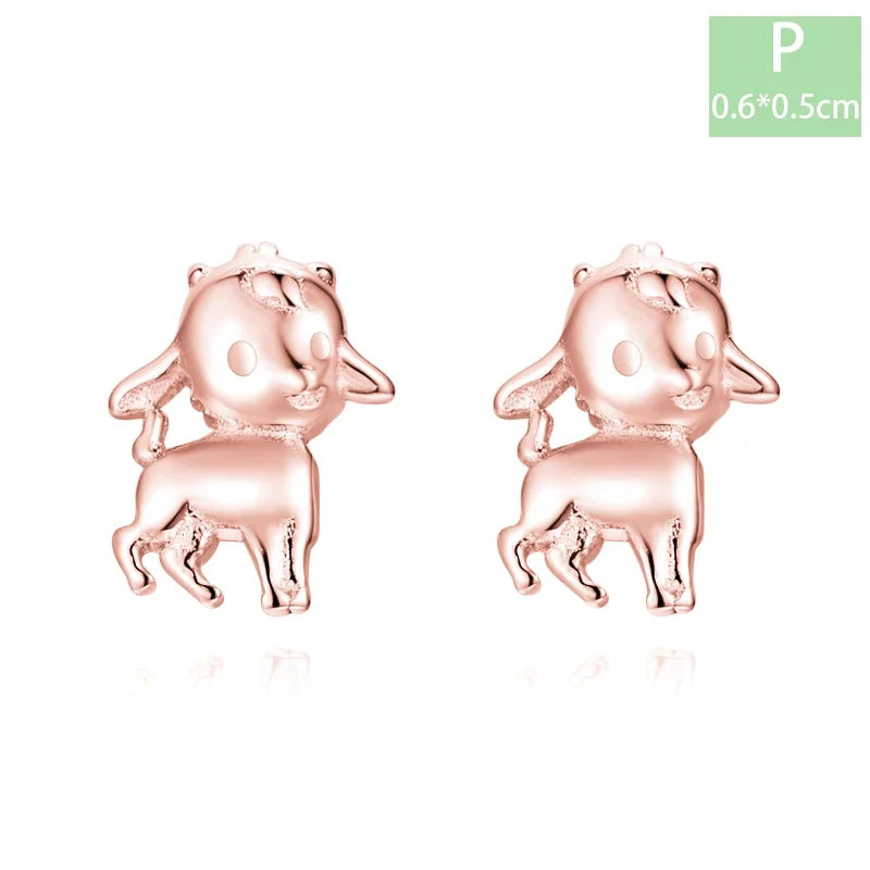 Trustdavis Real 925 Sterling Silver Chinese Zodiac Signs Screw Stud Earrings For Women Daughter Birthday Gift Jewelry DS4430