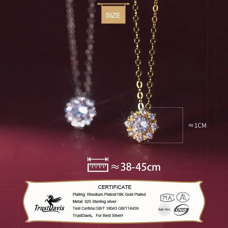 TrustDavis Real 925 Sterling Silver Fashion Snowflake Shiny CZ Clavicle Necklace For Women Wedding Party S925 Jewelry DG0199