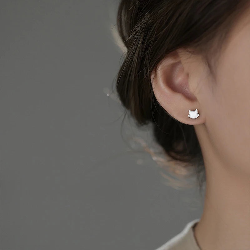 TrustDavis Real 925 Sterling Silver Fashion Sweet and Cute Cat and Fish Earrings for Women Girls Gift Fine Jewelry DS4684