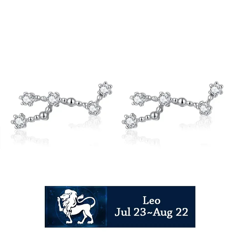 Trustdavis 100% 925 Solid Real Sterling Silver Jewelry 12 Constellation Stud Earrings Birthday Gift For Women Girls DA330