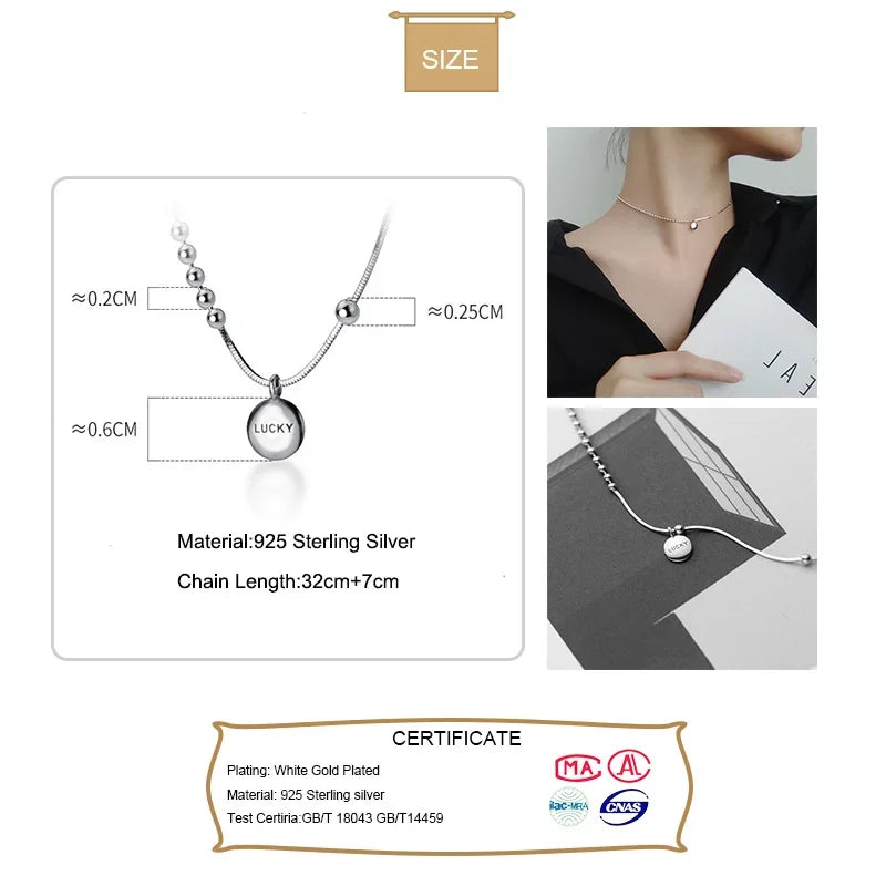 TrustDavis Authentic 925 Sterling Silver Fashion Simple Bead Snake Letter LUCKY Choker Necklace Birthday Gift Jewelry YQ156