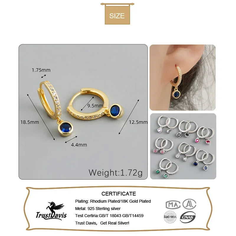 Trustdavis Real 925 Sterling Silver Round Pendant Hoop Earrings For Women Wedding Party Fine Colour Dazzling Jewelry DA2739