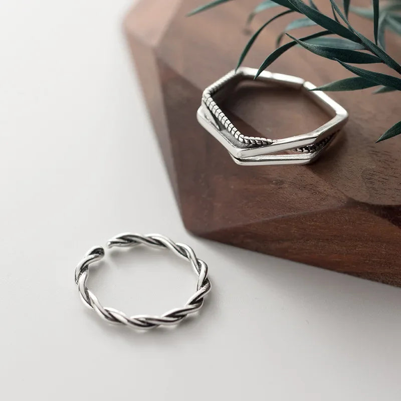 Thai Silver Cross Twist Opening Ring DA733