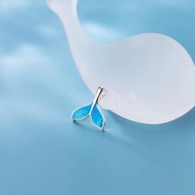 TrustDavis Real 925 Sterling Silver Cute Blue Fish Tail Pendant Handmade DIY Necklace Bracelet Accessories Fine Jewelry DZ1734