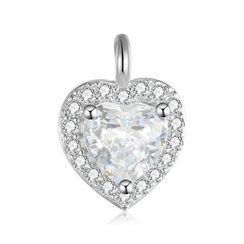 TrustDavis Real 925 Sterling Silver Sweet Romantic Heart Shiny CZ Pendant Handmade DIY Necklace Accessories Fine Jewelry HY846