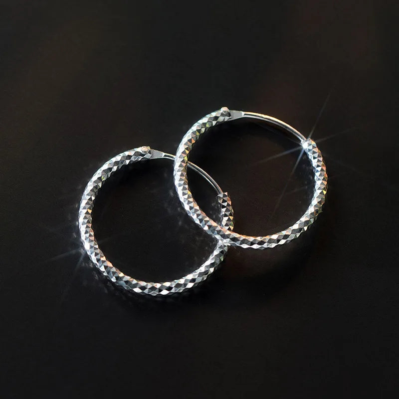 TrustDavis Real 925 Sterling Silver Shiny Hoop Earrings for Women Office Lady Girls Fine 925 Jewelry Wholesale DS3606