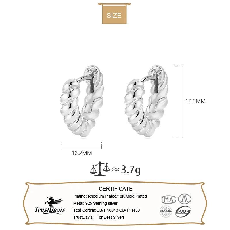 TrustDavis Real 925 Sterling Silver 2022 Fashion Triangle Twist Hoop Earrings For Women Office Lady Fine 925 Jewelry Gift DG0040