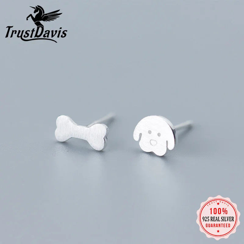 925 Real Sterling Silver Cute Tiny Asymmetric Dog Bone Stud Earrings DS711