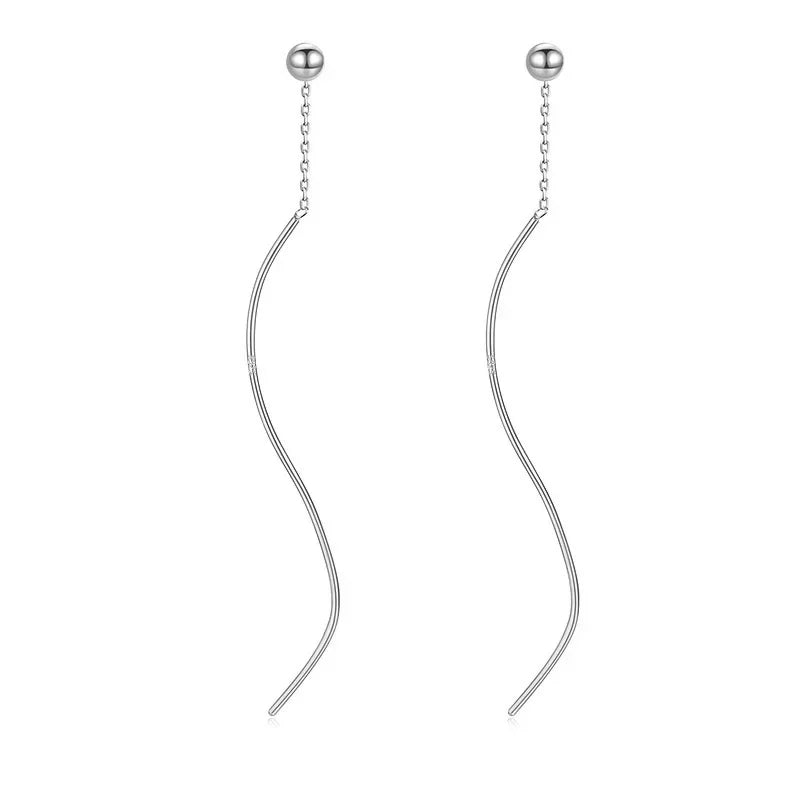 TrustDavis New Fashion 925 Sterling Silver Beads Waves Ear Line Dangle Earrings For Women Wedding Party Jewelry Gift DA940
