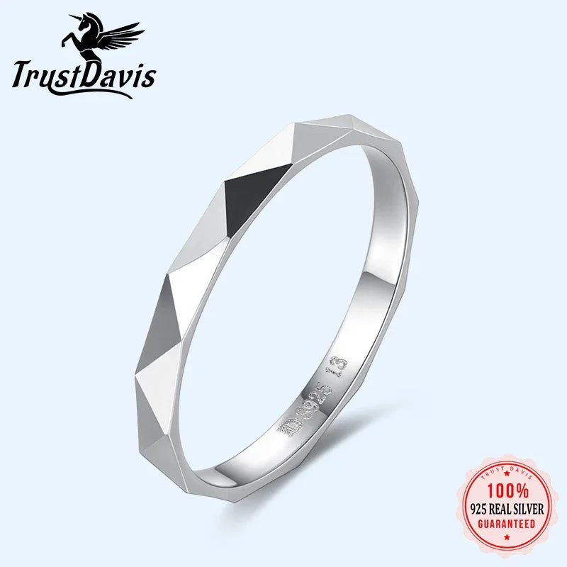 Real 925 Sterling Silver Minimalist Fashion Triangle Plane Finger Rings DA1297