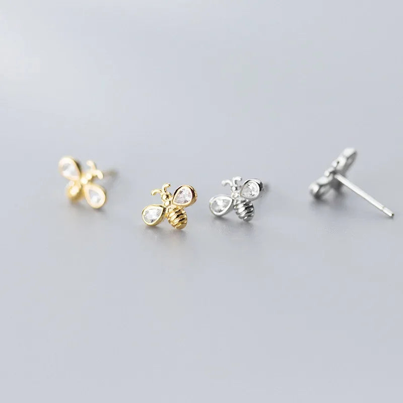 Trustdavis Genuine Fashion 925 Sterling Silver Little Animal Bee Dazzling CZ Stud Earring For Women Fine Jewelry Brincos DS2345