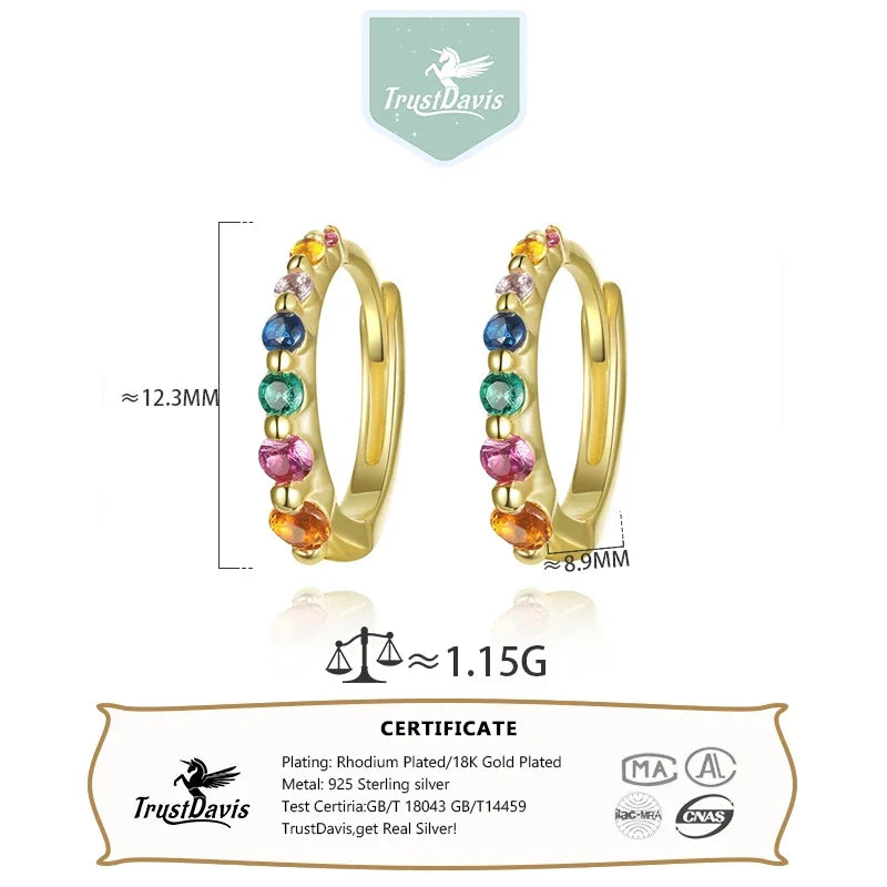 TrustDavis Girls 925 Sterling Silver Fine Geometric Hoop Earrings for Women Lady Wedding Party Fine S925 Jewelry DS4322