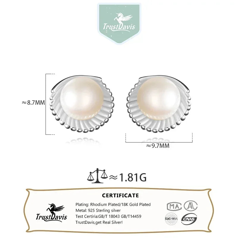 Trustdavis Real 925 Sterling Silver Fine Pearl Shells Screw Stud Earrings Women Daughter Birthday Party Gift Jewelry DS4327