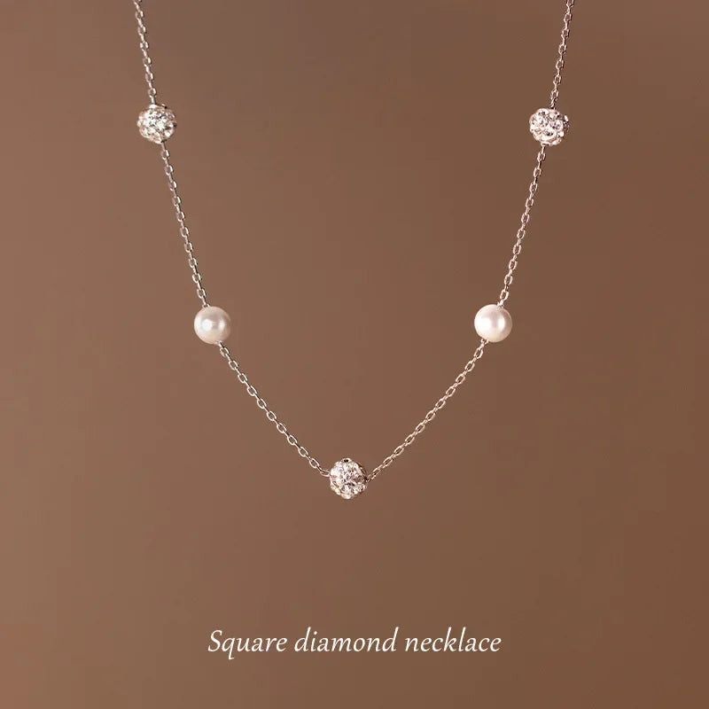 TrustDavis Real 925 Sterling Silver Pearl Ball CZ Tassel Choker Necklace For Women Gift Fine Jewelry DA2337