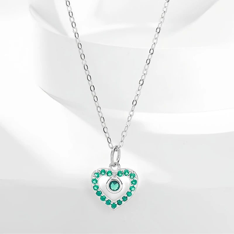 TrustDavis 925 Sterling Silver Women's Fashion Simple Multicolor Heart Pendant Necklace for Women Girls Jewelry Gift DS4660