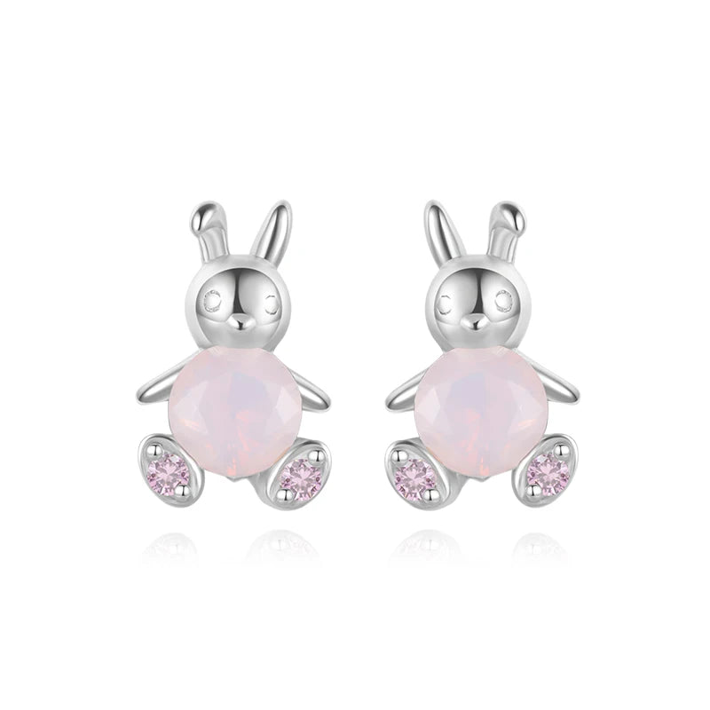 TrustDavis Genuine Fashion 925 Sterling Silver cute Animal rabbit Stud Earring For Women Silver 925 Earrings Jewelry Gift DS4622