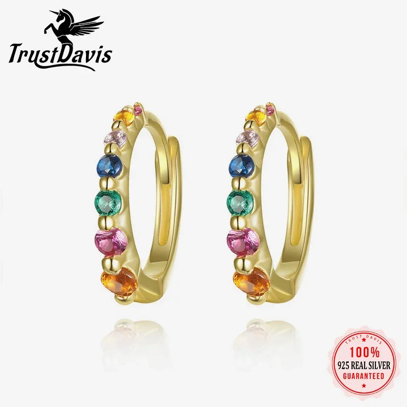 TrustDavis Girls 925 Sterling Silver Fine Geometric Hoop Earrings for Women Lady Wedding Party Fine S925 Jewelry DS4322