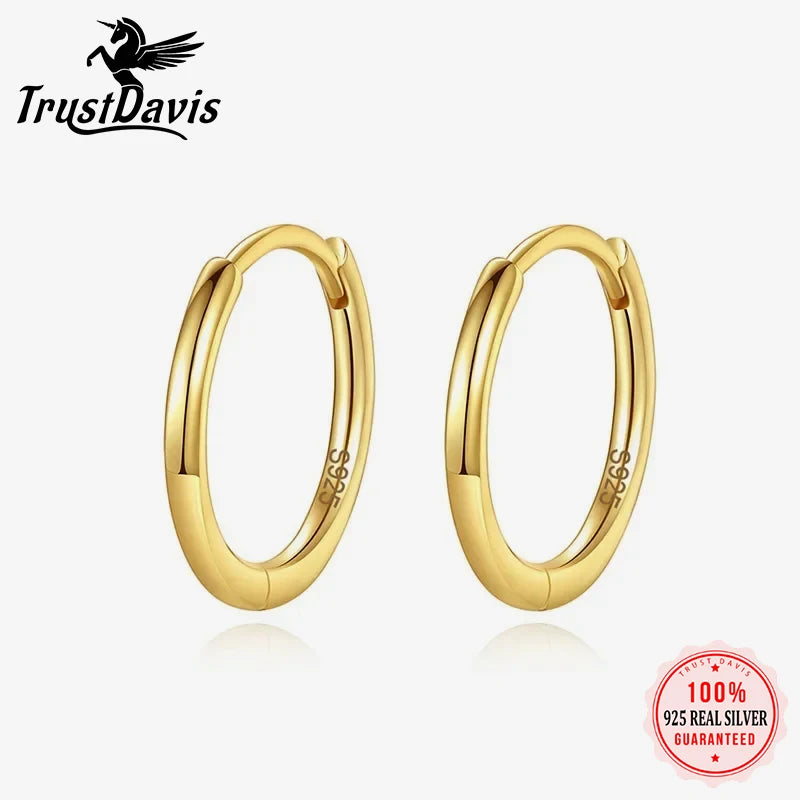 TrustDavis Real 925 Sterling Silve Fashion Minimalist Round Hoop Earrings For Women Birthday Creative Fine Jewelry DA2655