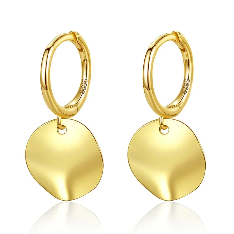 TrustDavis Real 925 Sterling Silver Sweet Geometric Round Uneven Pendant Hoop Earrings For Women Wedding Party Jewelry DA1133