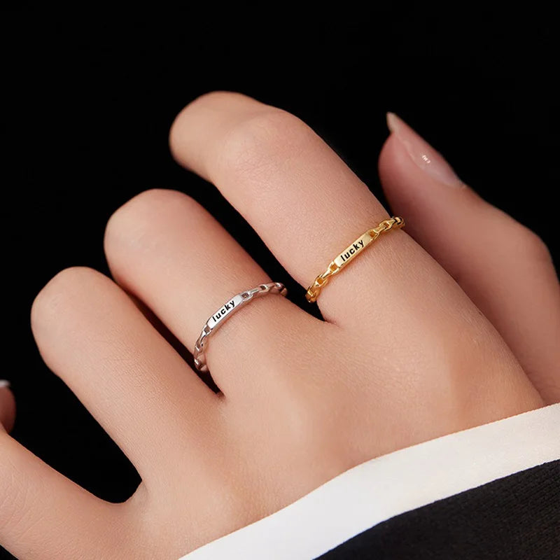 TrustDavis Real 925 Sterling Silver Women's Fashion Lucky Letter Ring Thin Stacking Letter Ring for Women Gift Jewelry DS4227