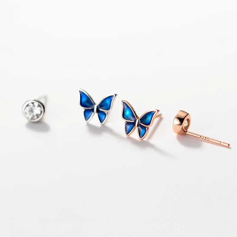 TrustDavis Real 925 Sterling Silver Kids Earring Asymmetric Butterfly CZ Stud Earrings for Daughter Girls Fine Jewelry DG0194