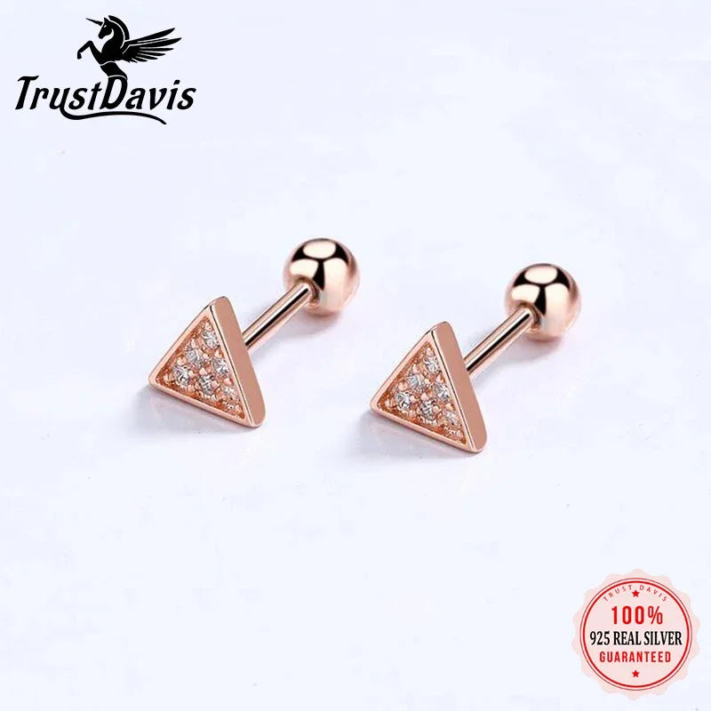 Triangle Round CZ Screw Stud Earrings DA2445