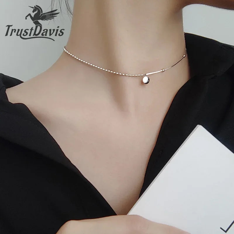 TrustDavis Authentic 925 Sterling Silver Fashion Simple Bead Snake Letter LUCKY Choker Necklace Birthday Gift Jewelry YQ156