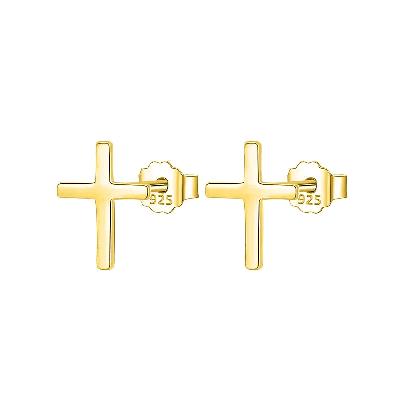 TrustDavis 925 Sterling Silver Fashion Authentic Minimalist Cross Stud Earrings Gift for Women Girls Anniversary Gift DS784