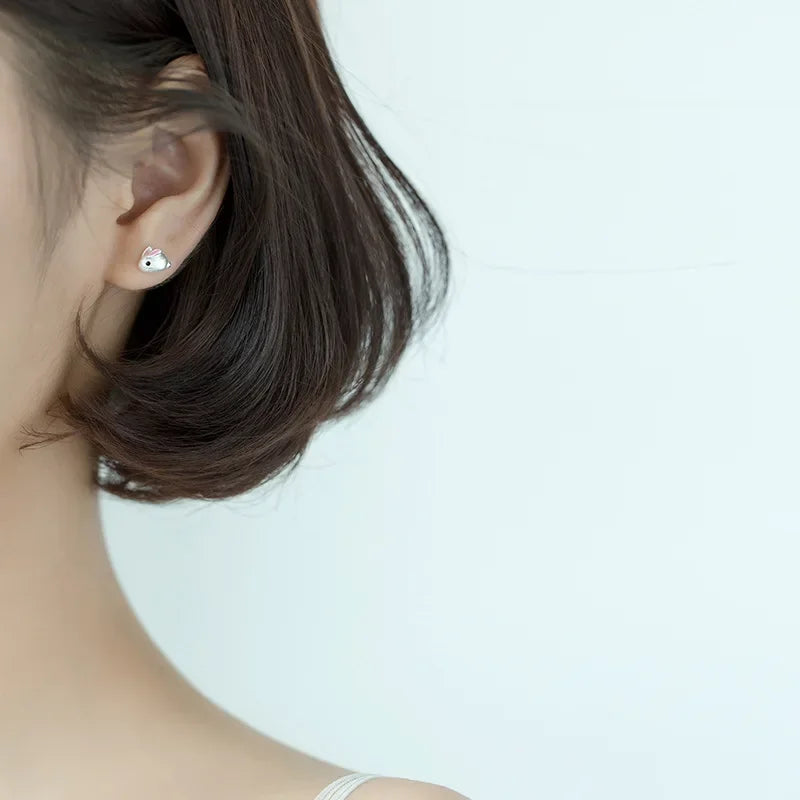 Trustdavis Genuine Fashion 925 Sterling Silver Jewelry Cute Sweet Mouse Stud Earrings For Women Girls Wedding Jewelry Gift DA479
