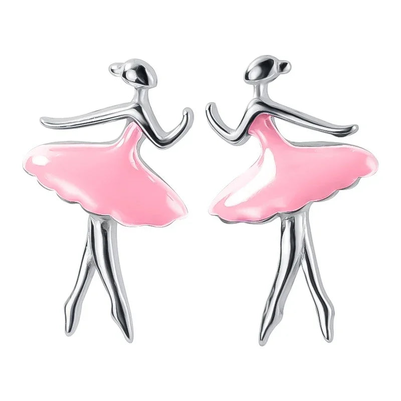 TrustDavis 925 Sterling Silver Color Glaze Ballet Dancer Stud Earrings For Women Wedding Party Valentine's Day Gift Jewelry DA38