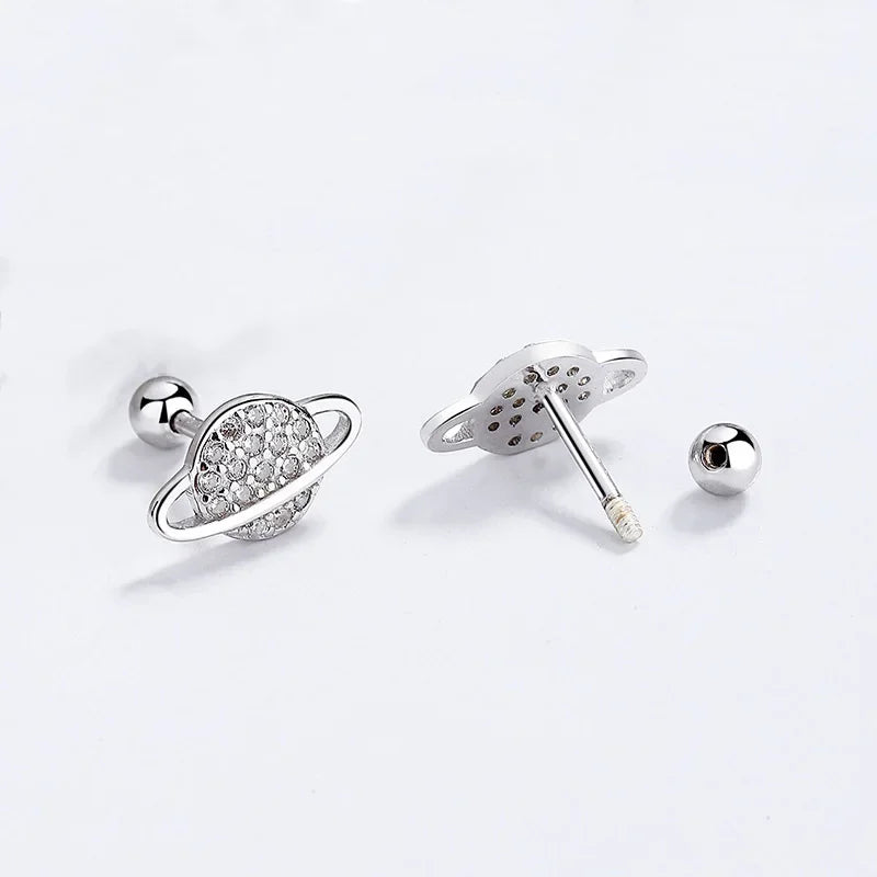 TrustDavis Real 925 Sterling Silver Planet Star Screw Stud Earrings For Women Wedding Party Fine Dazzling CZ S925 Jewelry DA2737