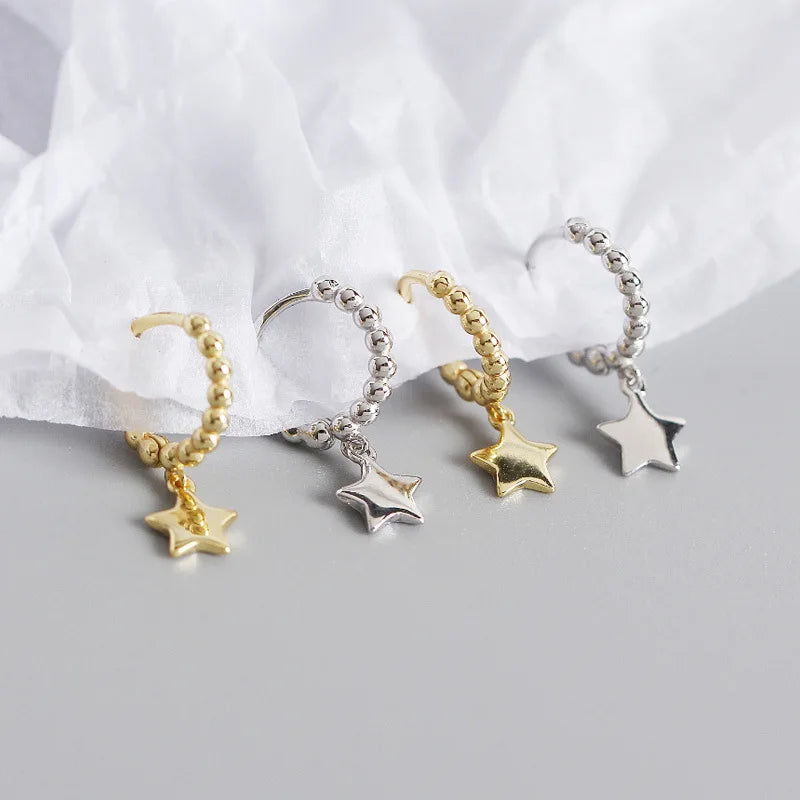 Glossy Round Bead Sweet Star Pendant Hoop Earrings DA2668