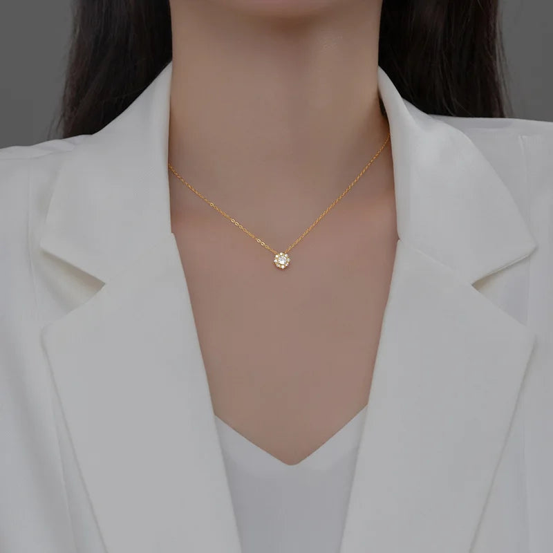 TrustDavis Real 925 Sterling Silver Fashion Snowflake Shiny CZ Clavicle Necklace For Women Wedding Party S925 Jewelry DG0199