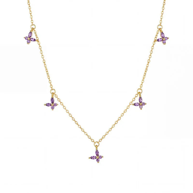 Real 925 Sterling Silver Zircon Butterfly Necklace and Bracelet DS4944