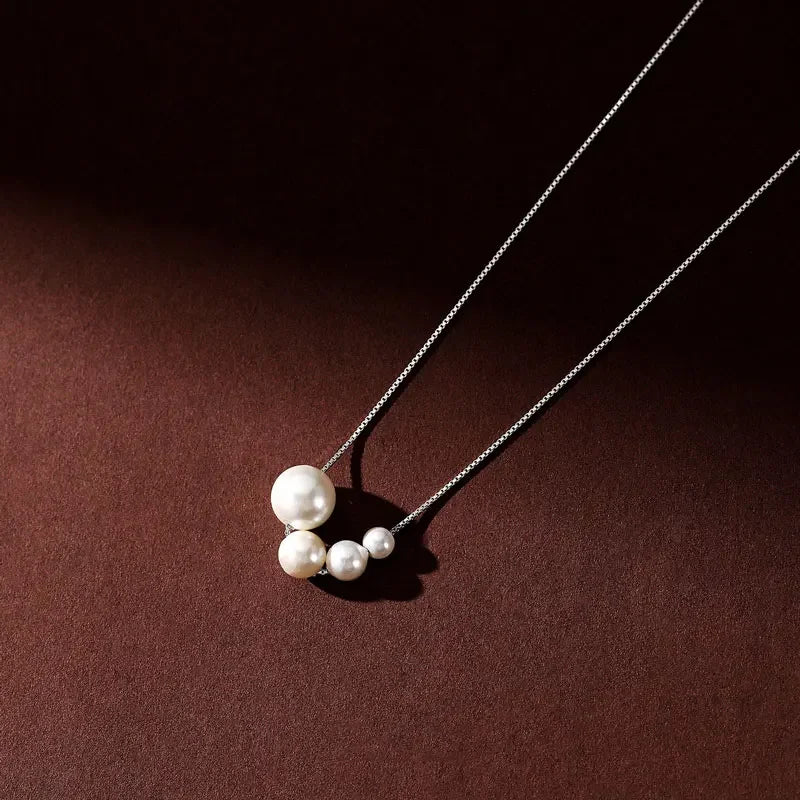 Real 925 Sterling Silver Synthetic Pearl Necklace LB065