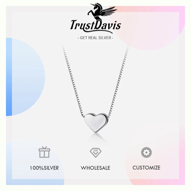 Trustdavis Real 925 Sterling Silver Sweet Romantic Heart Pendant Short Necklace For Women Wedding Party Christmas Present DS441