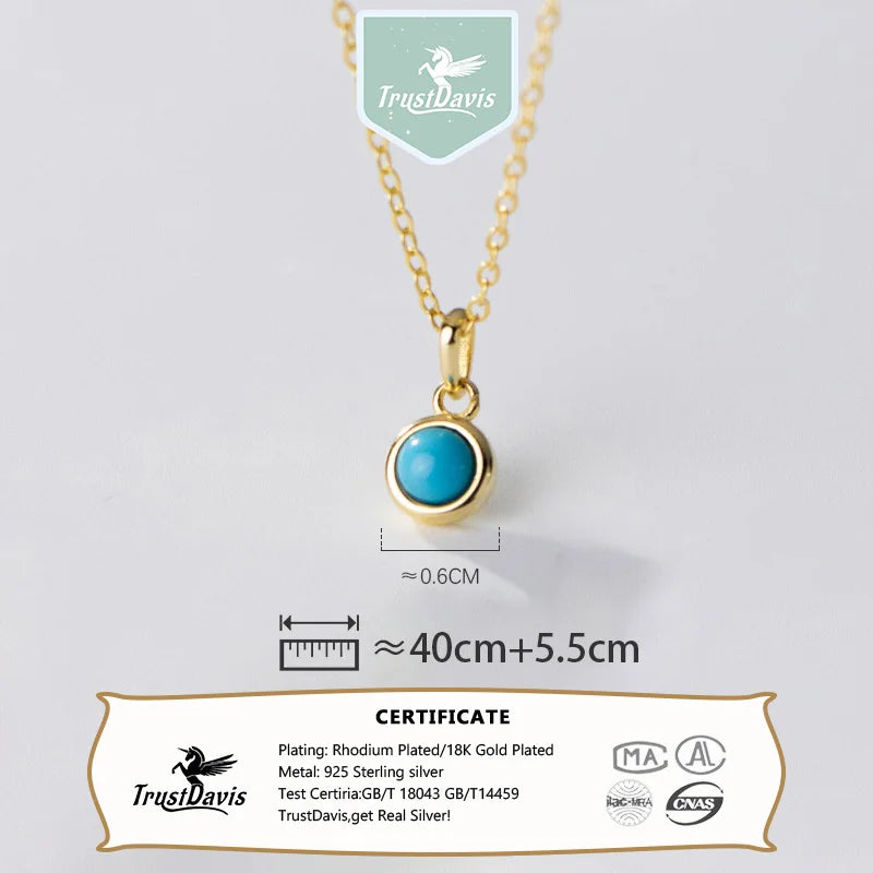 TrustDavis Real 925 Sterling Silver Charm Necklace Round Pendant Birthday Gift for Women Daughter Fine Jewelry DS4048