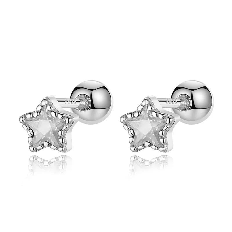 Geometric Star Colour CZ Screw Stud Earrings For Women Wedding Fine Jewelry DA052