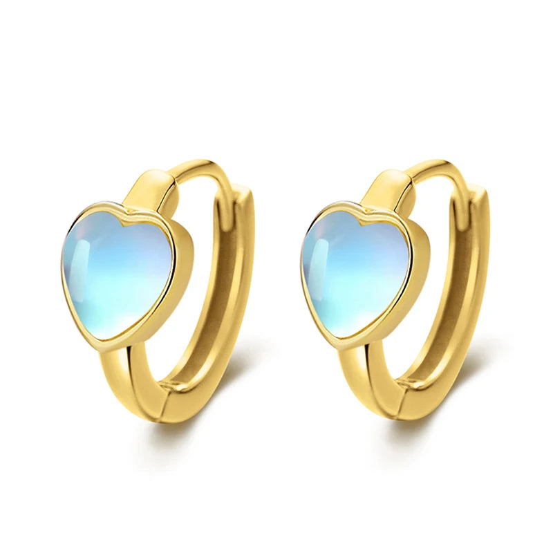 Moon Stone Hearts Round Hoop Earrings DS3602