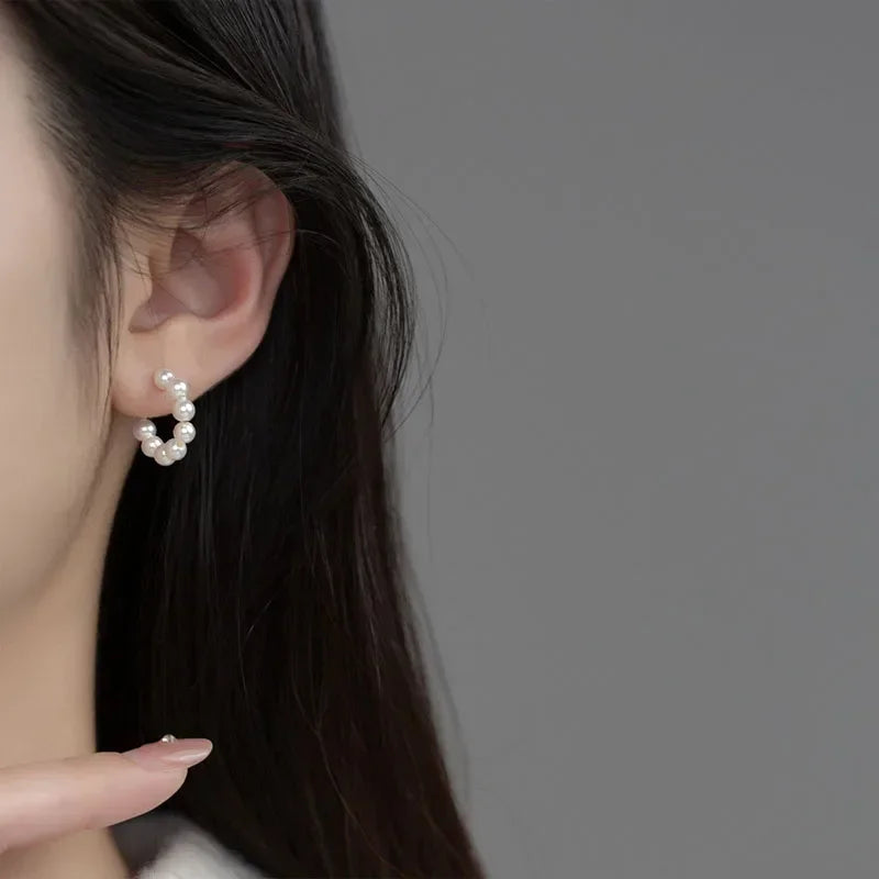 Real 925 Sterling Silver Cute Romantic PearlStud Earrings DS4037