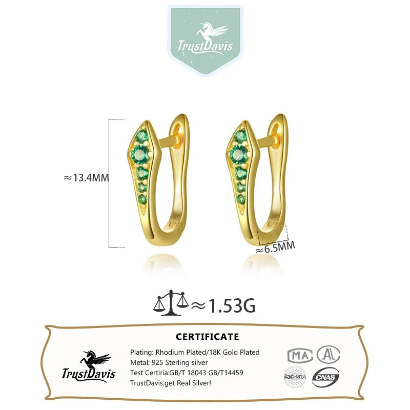 TrustDavis Girls 925 Sterling Silver Fine Colored Zircon Hoop Earrings for Women Lady Wedding Party Fine S925 Jewelry DS4324