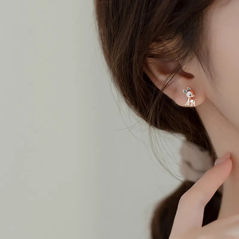 TrustDavis Real 925 Sterling Silver Fashion Sweet Christmas Elk Stud Earrings for Women Jewelry DB157