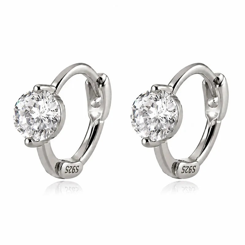 Real 925 Sterling Silver Fashion and Simple Round Zircon Earrings DS4949