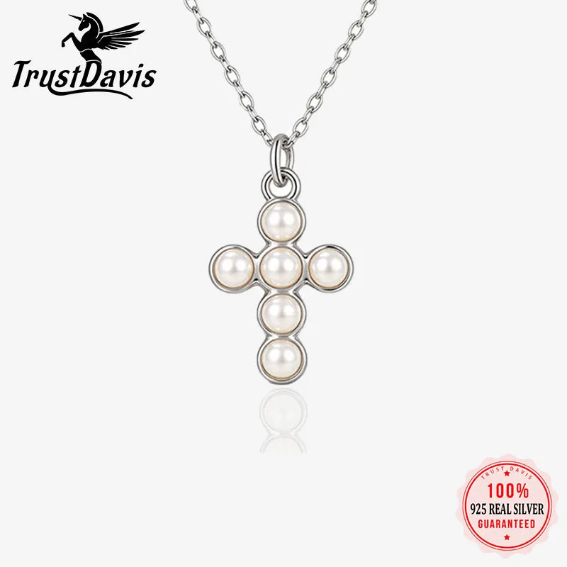 Silver Cross Pearl Clavicle Necklace DS5015