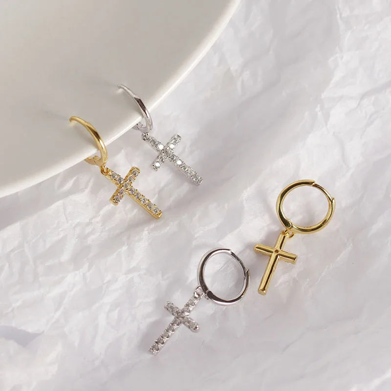 925 Sterling Silver Shining White Cross Stud Earrings DA513