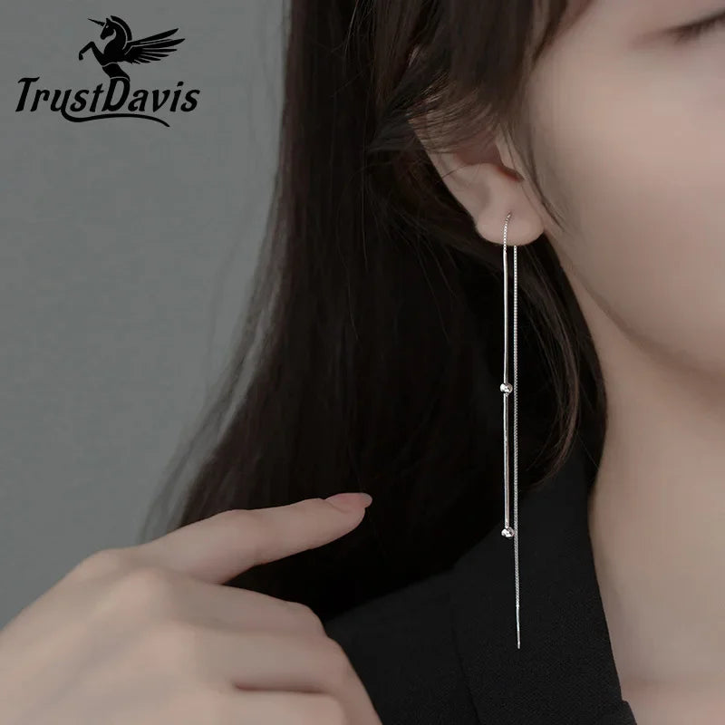 Sweet Long Beads Box Snake Chain Ear Line Earring DA2281