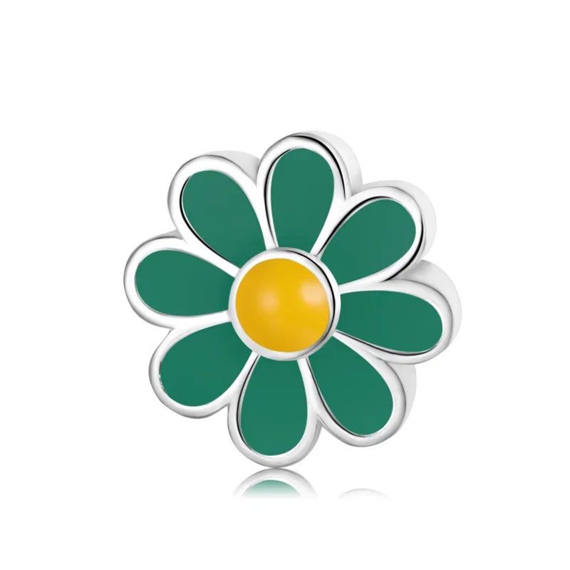 TrustDavis Real 925 Sterling Silver Fashion Cute Pink Green Flower Handmade DIY Necklace Bracelet Accessories Fine Jewelry HY865