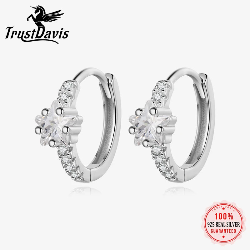 TrustDavis Genuine 925 Sterling Silver Minimalist Office Star Hoop Earrings for Women Men Girls Anniversary Fine Jewelry DA3213